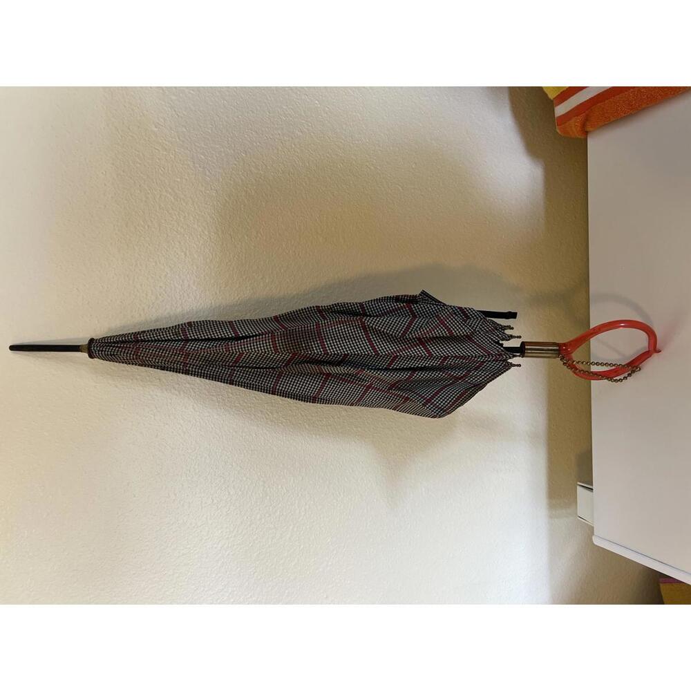 Vintage Checkered Umbrella with Red Accents